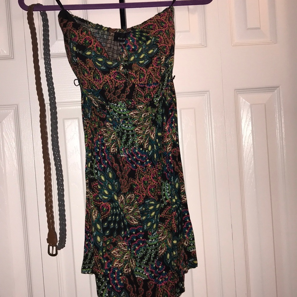 Strapless Mini Dress. Peacock Pattern Size Medium - image 2